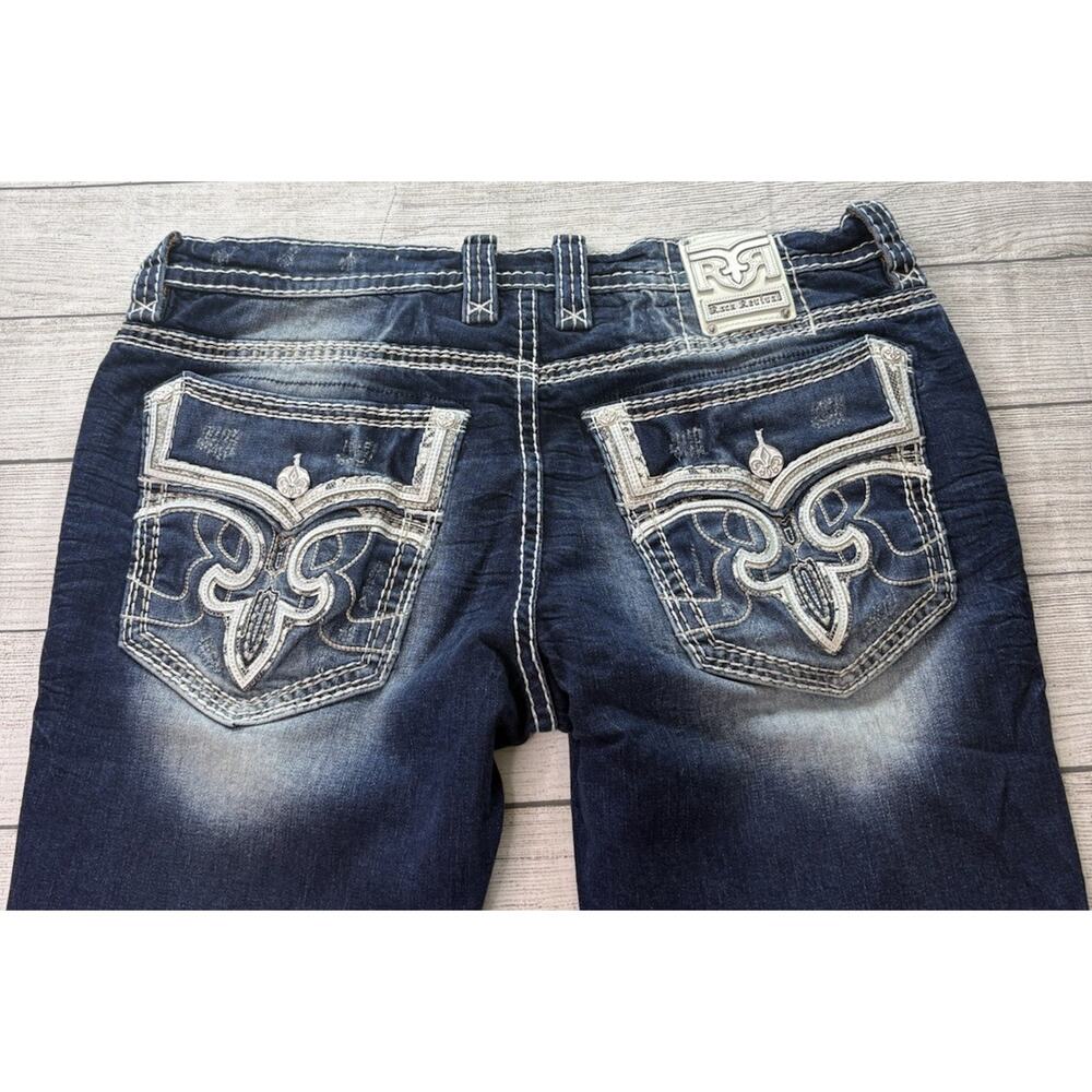 Rock Revival Men’s Zinfandel Straight Leg Dark Wash White Stitch Size 40
